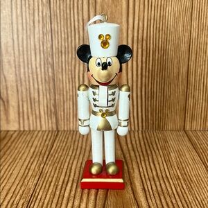 EUC Disney Parks Wooden Mickey Mouse White Gold Christmas Nutcracker Ornament